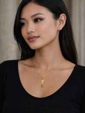 Gold Traffic Light Pendant Necklace – Modern Enamel Rectangle Charm